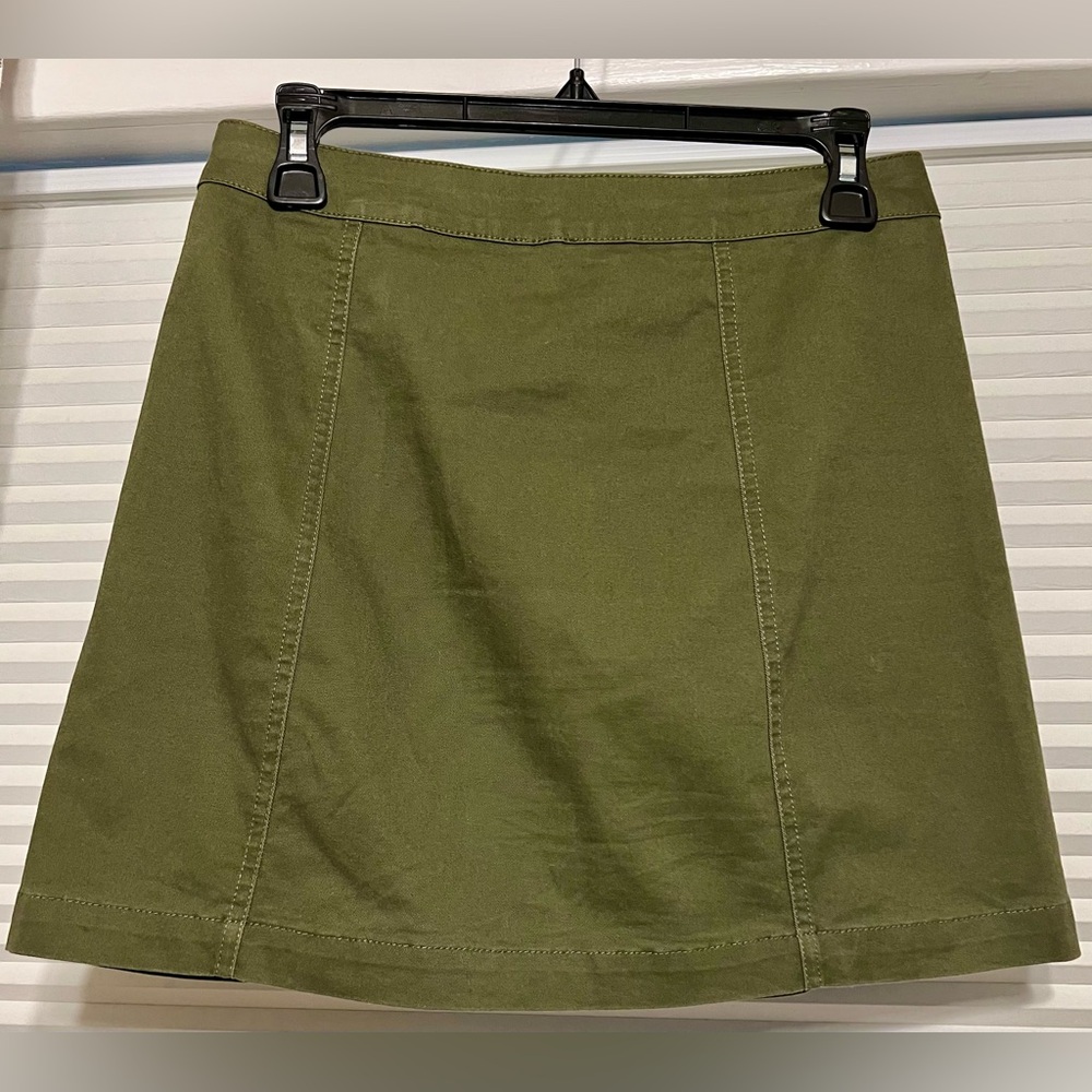 NUDE Brand Army Green Button Front Mini Skirt Denim Slight Stretch Size Medium - Picture 11 of 13